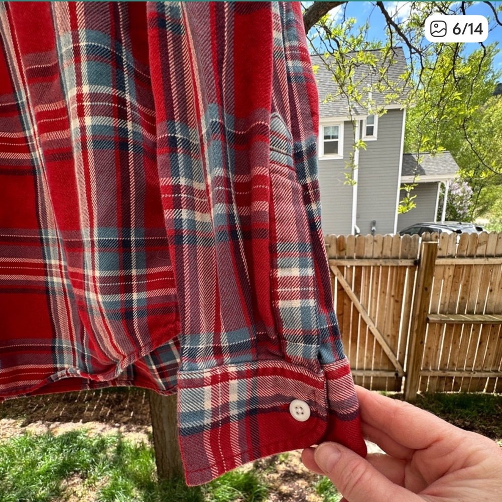 J. Crew Men's Red Plaid Flannel Shirt - Picture 6 of 15